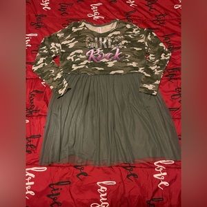 JUSTICE brand girls Camouflage, Tutu dress. “GIRL ROCK” front logo. Sz. 24 Plus.